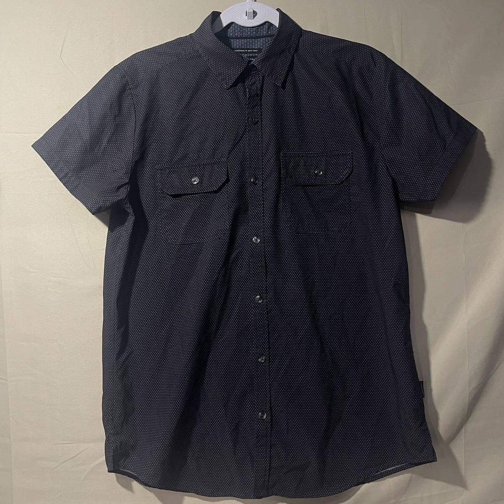 Kenneth Cole New York Dark Blue Button Down Shirt Micro Print Mens Small Preppy